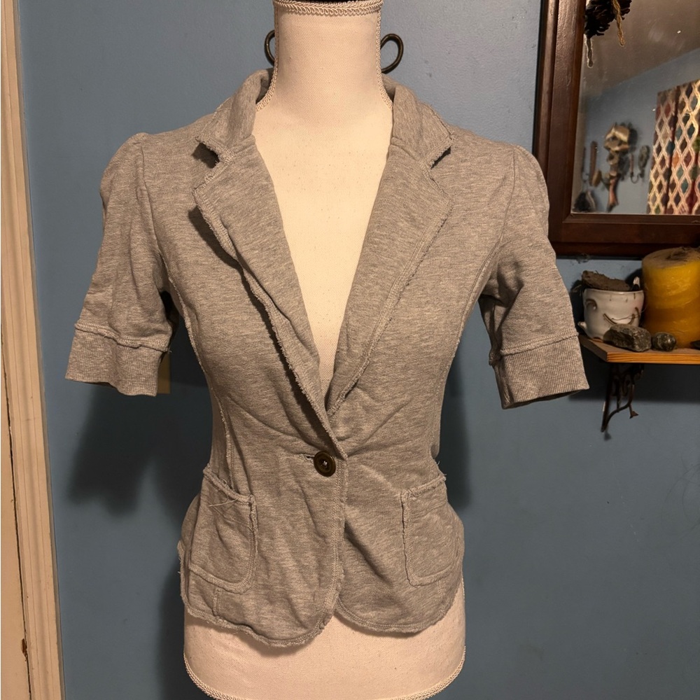 Express, Gray, Short Sleeve, Cardigan Sweatshirt